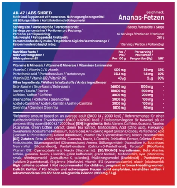 Naehrwertangaben zu AK47 Labs Shred