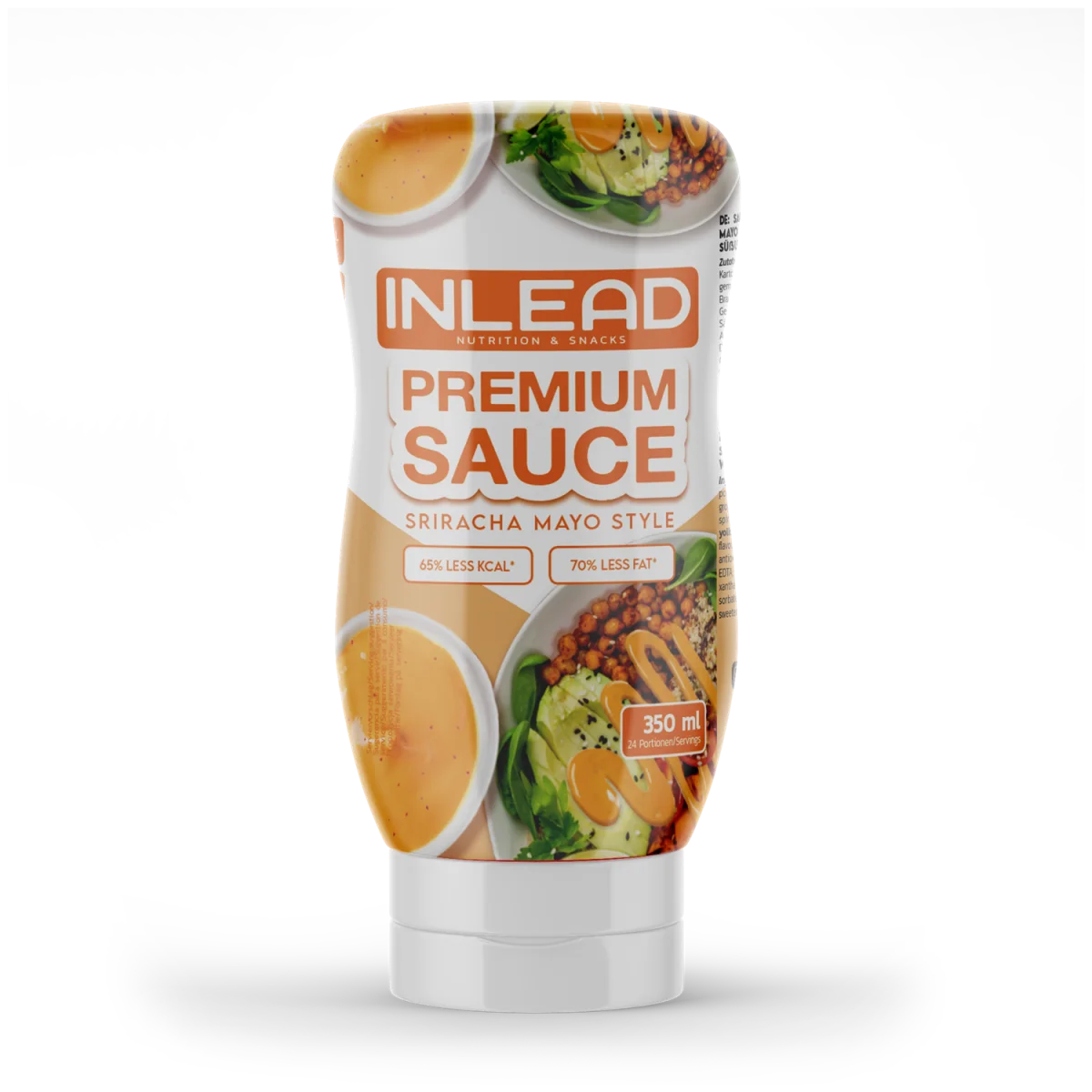 Produktbild der kolrienarmen sauce von inlead - Die Premium sauce mit 350ml Inhalt und der Geschmacksrichtung sriracha mayo