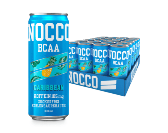 nocco bcaa drink geschmacksrichtung carribean mit 105g koffein, kohlensäurehaltig