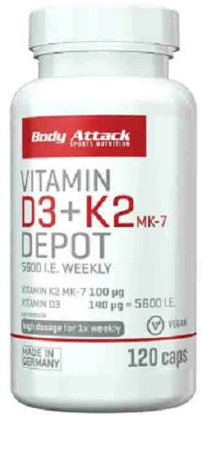 Produktbild von Body Attack Vitamin D3+K2 120 caps