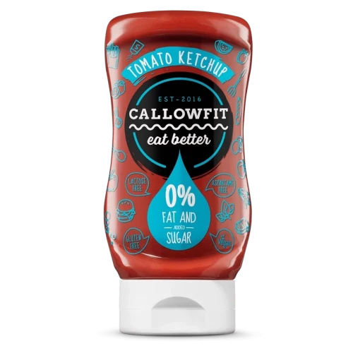 Produktbild von der kalorienarme sauce mit von callowfit mit der Geschmacksrichtung tomaten ketchup